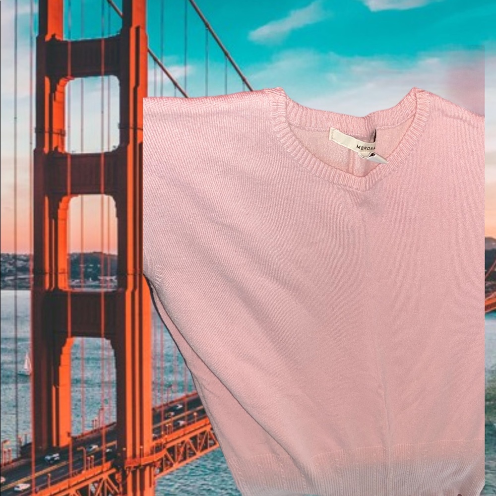 PINK V-NECK SHORT SLEEVE SWEATER